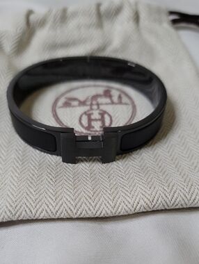 Hermes Black H Enamel Cuff Bracelet
